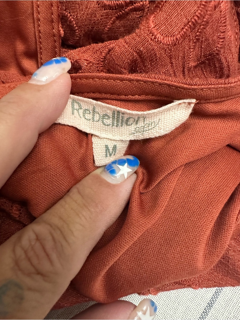 Rebellion Rust Eyelet V-Neck Mini Dress - Picture 3 of 3